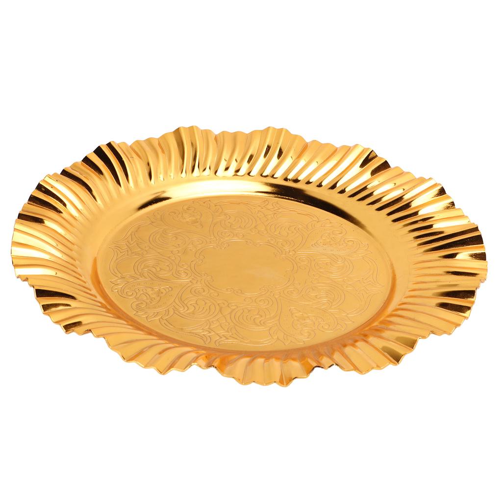 Round Gold Serving Tray 20cm Fanshaped Wavy Shape Stainless Steel Gold Round Tray Gold Candy Dish