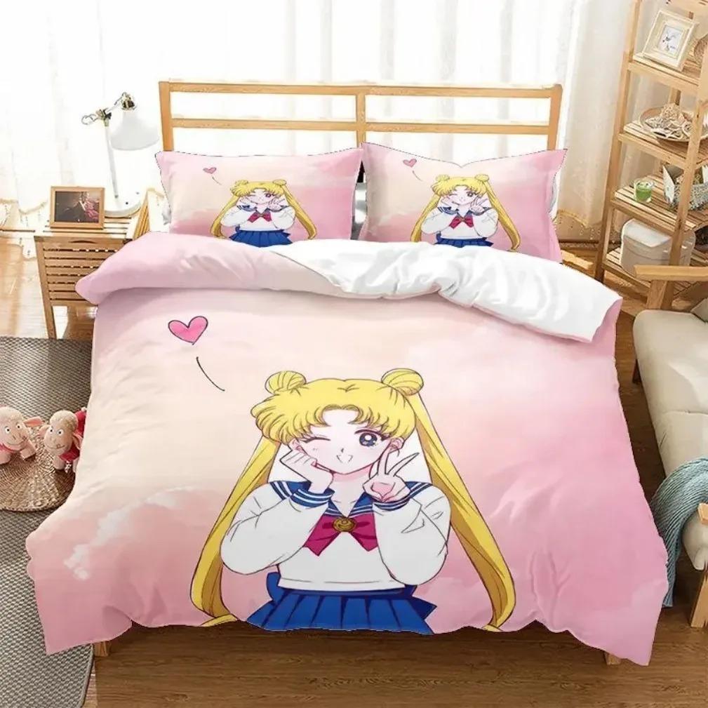 Комплект постельного белья Anime S-Sailor & M-Moon, пододеяльник, одеяло, комплект постельного белья, наволочка, размер King Queen Twin для мальчиков и девочек взрослых
