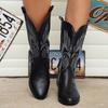 Fashion New Style Luxury Gold Mid-calf Boots Women Silver Pointed Western Cowboy Boots Retro Fashion Black Plus Size 36-43 Women Boots