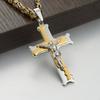 New Design Silver Gold Color Cross Pendant Necklace for Men 6mm Wide Stainless Steel Byzantine Chain Fashion Jewelry Gift
