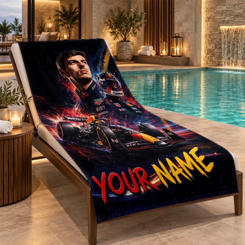 Custom Name Max Verstappen Beach Towel Personalized Text Soft Towel Swimming Travel Bath Gift