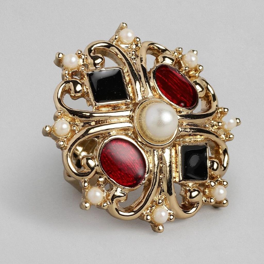 Позолоченное регулируемое кольцо Estele для женщин с разноцветными камнями