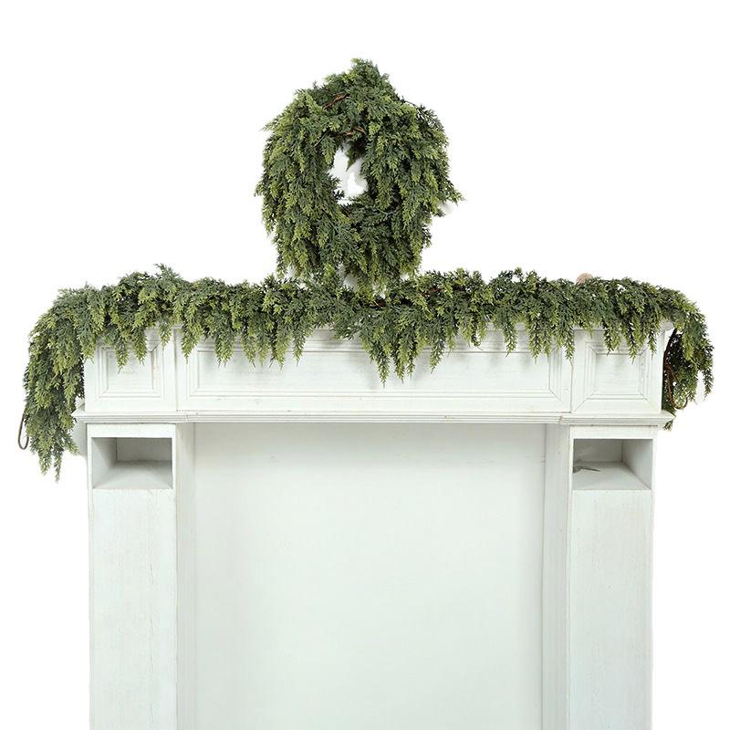 Artificial Cypress Leaf Rattan Christmas Fireplace Decoration