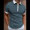 Spring Summer Patchwork Color Collar Polo Shirt with Zipper Print for Men's Short Sleeve Polo Shirts