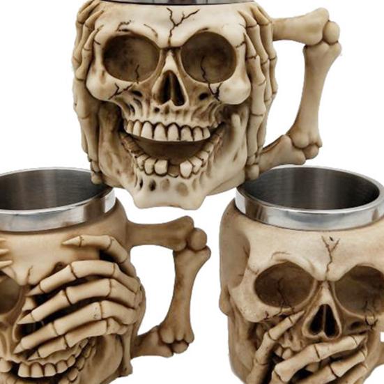 Stainless Steel Mug Halloween Beer Cup Resin 3D Goblet Mug With Skull and Bones Design Coffee Cup Halloween Gift