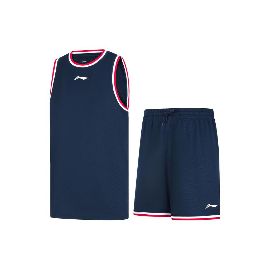 LiNing Professional Basketball Series Logo Print Breathable Basketball Suit Men Basketball Suit Guangdong-Blue AATU017-1