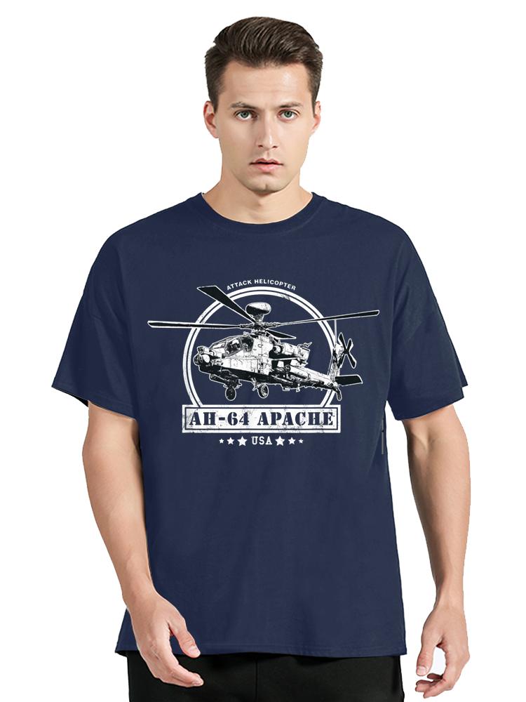 American AH64 Apache Attack Helicopter Cotton Tops Tees Fashion Fitness Tshirt Oversized Unisex Streetwear Tshirt Men Clothing