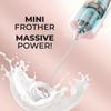 Mini & Mighty Milk Frother Wand – Powerful Handheld Coffee Frother, Battery Operated Drink Mixer – Compact Pocket Size – Detachable Whisk for