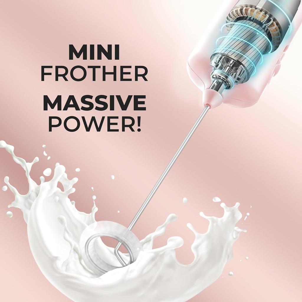 Mini & Mighty Milk Frother Wand – Powerful Handheld Coffee Frother, Battery Operated Drink Mixer – Compact Pocket Size – Detachable Whisk for