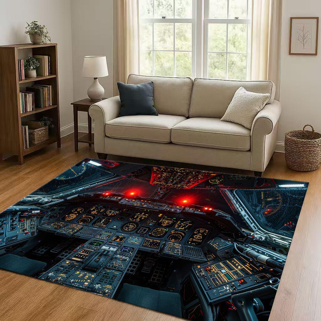 HD Spacecraft Aircraft Cockpit Dashboard Living Room Non Slip Area Rug Carpet for Bedroom Kids Playroom Sofa,Home Decor Doormat