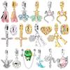 Оригинальные медные золотистые шармы-подвески в виде питомцев, цветной циркониевый клевер, ангел, сердце, подвеска, подходит для браслета, сделай сам, ювелирный подарок