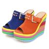 Women Summer Platform Sandals New High-heeled Shoes Fish Mouth Wedges Rainbow Bottom Sexy Ladies Slides Bohemia Sandales Femmes