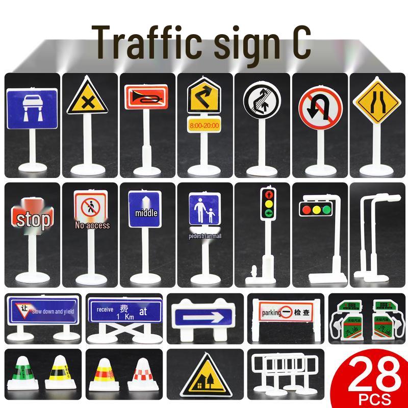 Детская DIY Модель Парковочной Сцены с Набором Дорожных Знаков и Столбиков Дорожного Движения из 28 Деталей, включая Бесплатные Подарки.