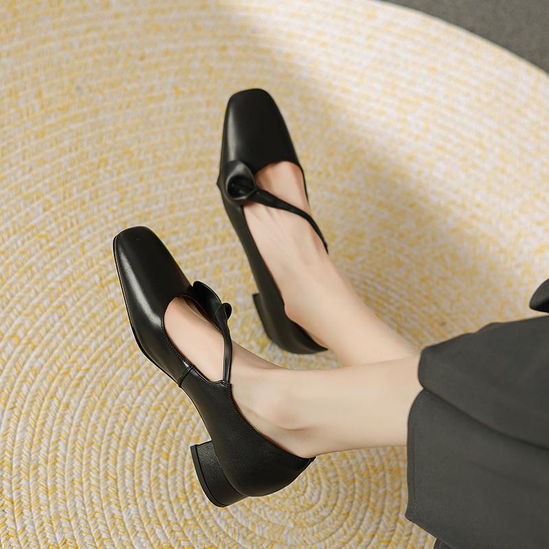 2024 Новая весна-осень женская обувь с квадратным носком и квадратным каблуком, женские туфли-лодочки из натуральной кожи на высоком каблуке, женская офисная женская обувь