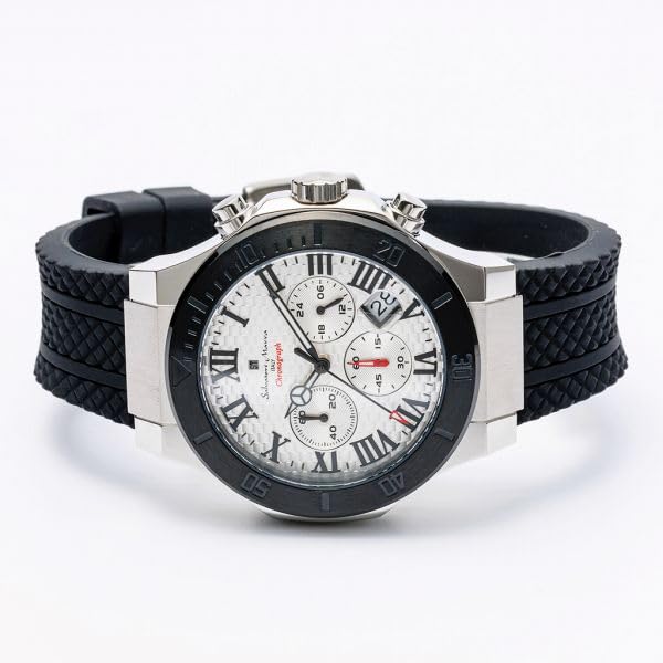 Genuine Salvatore Marra Watch Salvatore Marra 5 ATM Water Resistant Chronograph Date Display Rubber Strap SSWHBK SM23106-SSWHBK [Item]