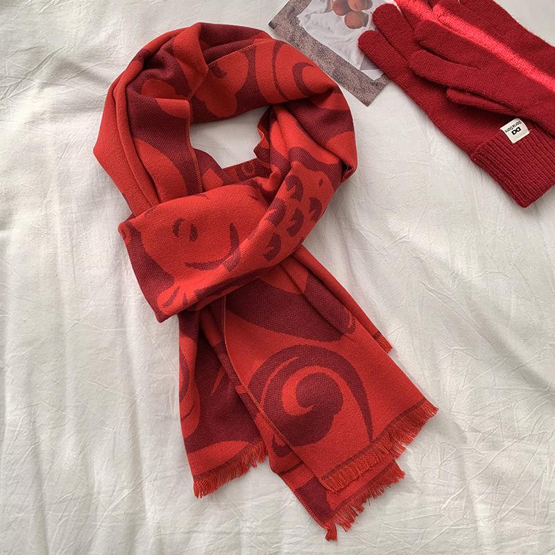 Knitted Scarf Club Event Embroidery Jacquard Logo Gifts Birthday Year China Red Scarf Scarf Knitted Shawl