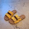 Fashion 2025 New Fashion Women's Slippers Square Toe Chain Slippers Flat Slide Sandals Beach Flip Flops Metal Decoration Casual Shoes