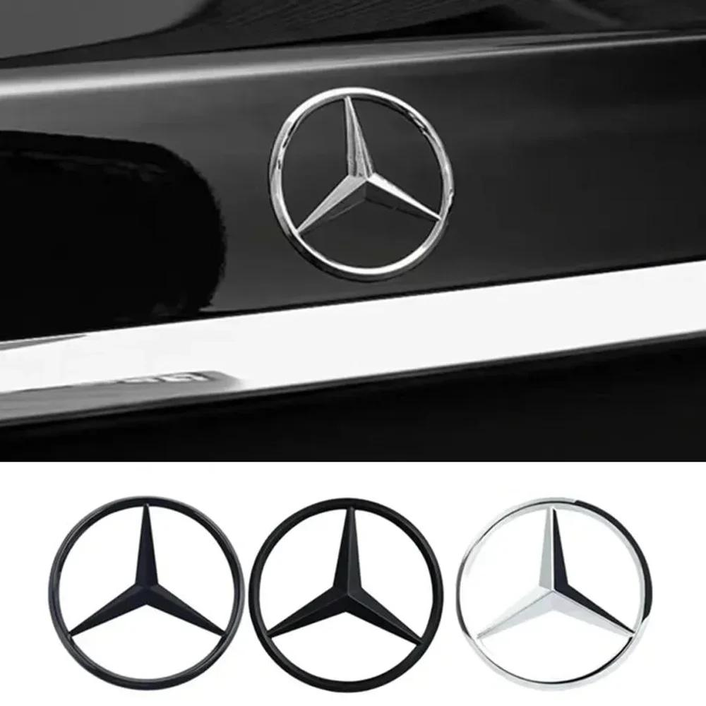 AAVQ1 90mm ABS Chrome Black Logo Mercedes Emblem Rear Star Badge For Mercedes Benz W203 W206 W212 X253 W167 W166 W247 C E GLA GLC GLE