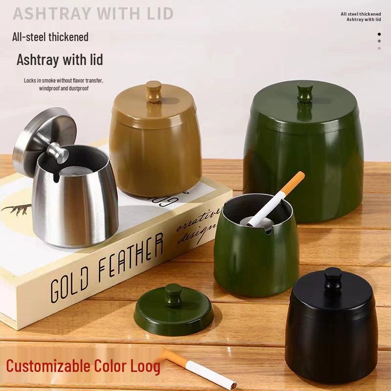 Ветрозащитная пепельница из нержавеющей стали с крышкой для дома, ресторана, кафе или отеля - с возможностью нанесения логотипа.