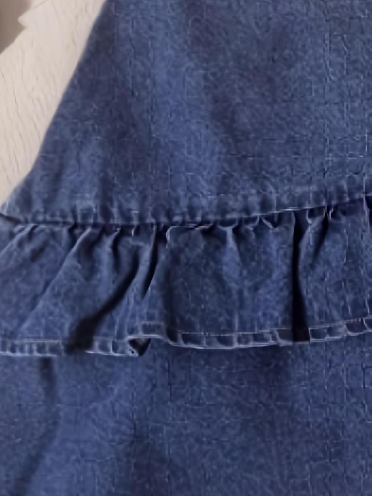 Girls' Sweet & Casual Ruffled Bowknot Washed Denim Mini Skirt for Summer