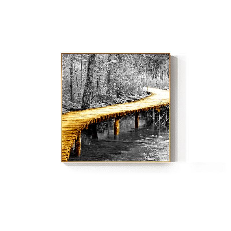 Абстрактная золотисто-желтая картина на холсте с мостом, промышленные постеры для декора гостиной, серая настенная живопись, украшение, фреска
