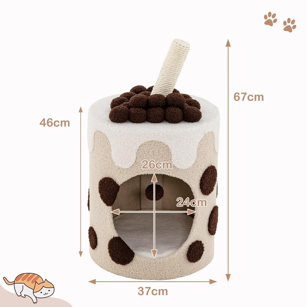 GYMAX Cat House Popular Height Cat Cat Pet Cat Nail Nail Cushion Cold Indoor Milk Tea Cup No Assembly Cat Play Cute Dome, 67cm, Room, Bed, Bed, House,