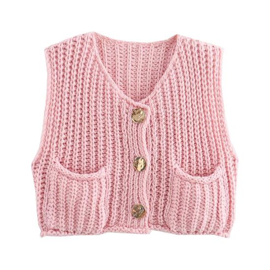 Women Sweater Vest V-neck Sleeveless Button Down Cardigan with Pockets Solid Color