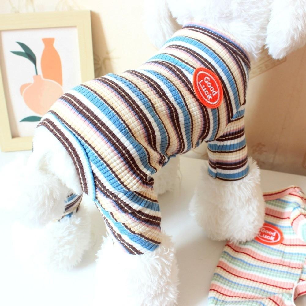 Colorful Stripes Dog Jumpsuits Cute Soft Cat Pajamas Poodle Dog Clothes Pet Four Legged Clothes Winter Warm Puppy Rompers