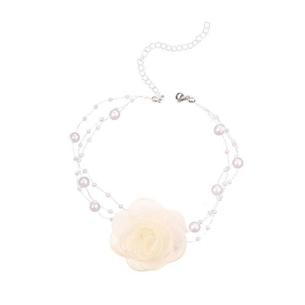 Жемчужное колье-чокер Роза Черно-белая ключичная цепочка Романтический чокер с цветком розы