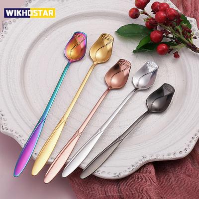 Кофейная ложка с длинной ручкой, ложка для перемешивания розы из нержавеющей стали, необычная ложка для цветов, маленькая чайная ложка для десертного мороженого, хороший подарок