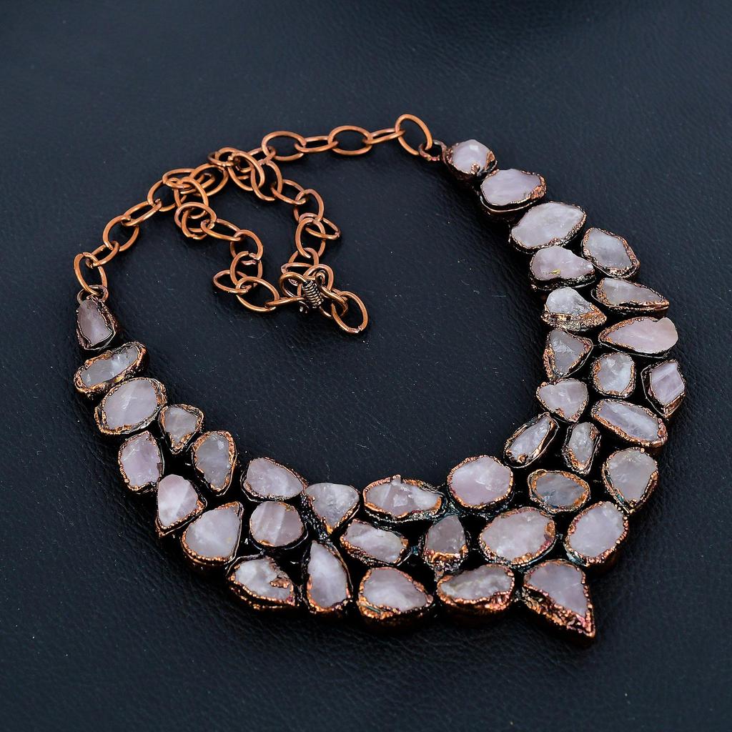 Ожерелье из розового кварца ручной работы, новейшего дизайна, ювелирное изделие, ожерелье из гальванизированной медью драгоценного камня, подарок для мамы