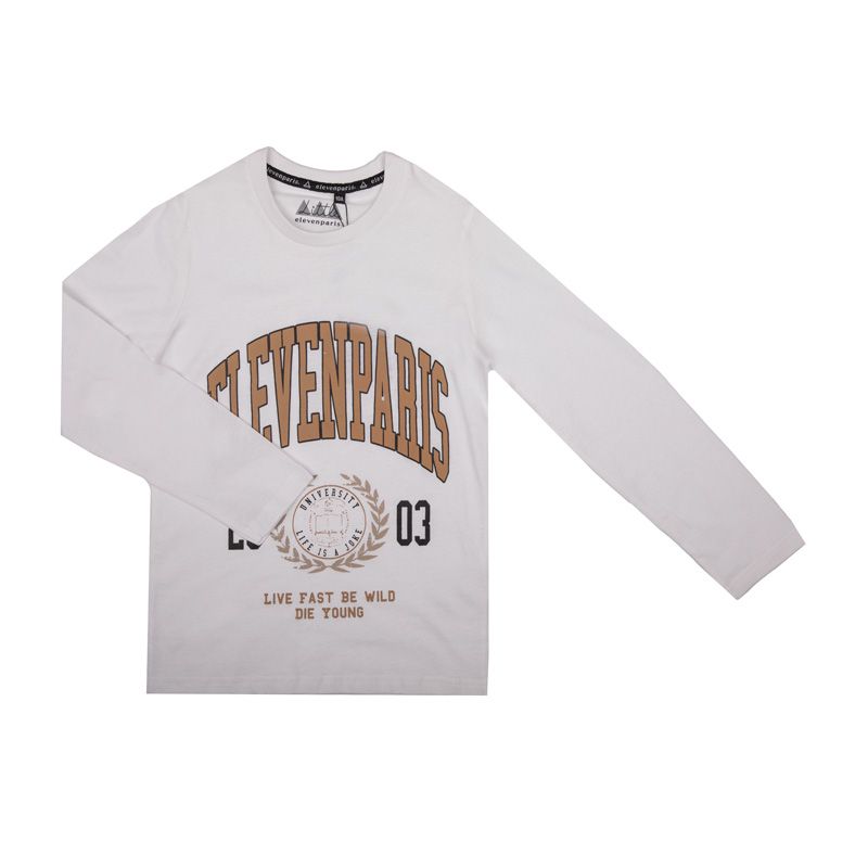 ELEVEN PARIS Детская хлопковая футболка с круглым вырезом и большим логотипом