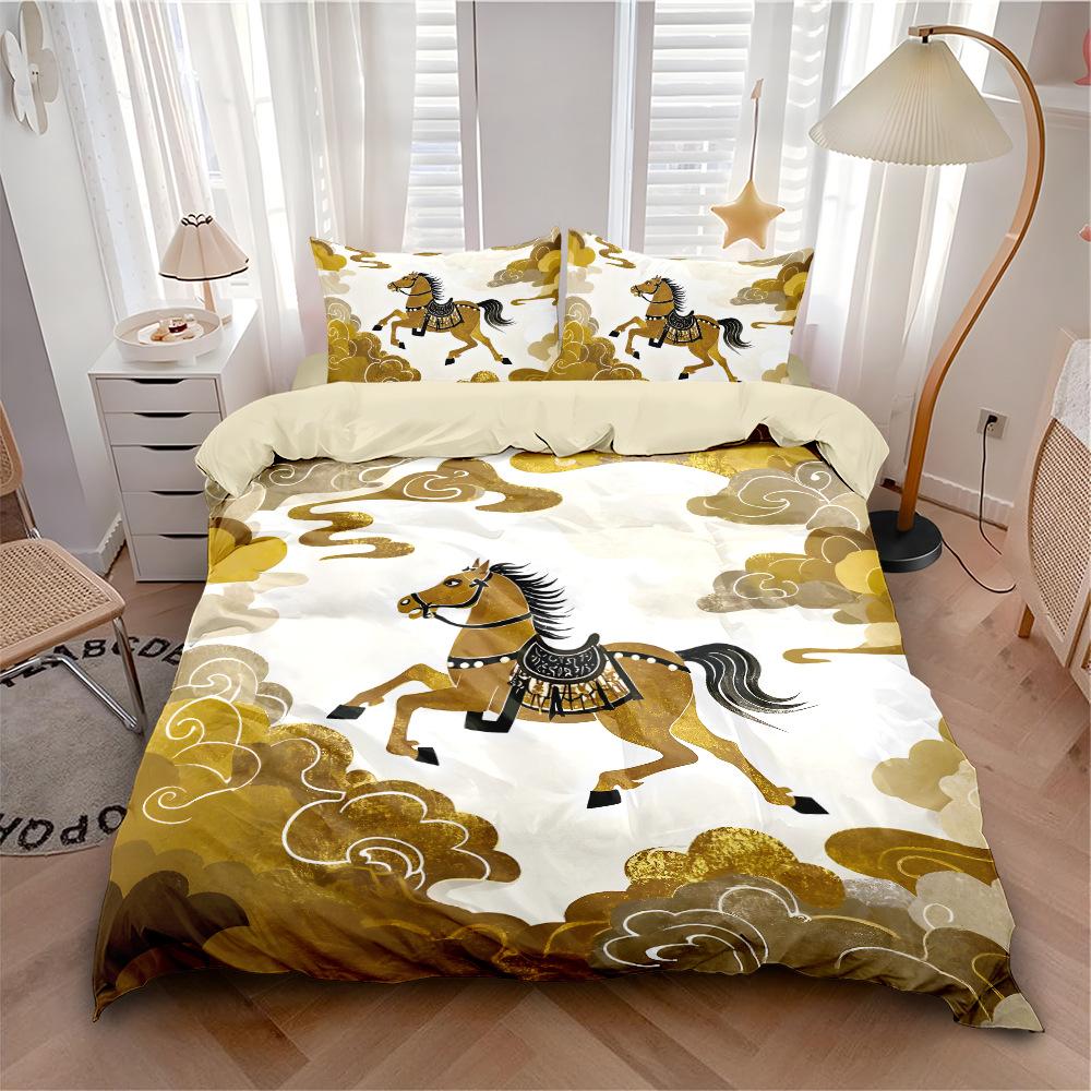 Роскошный 3D Изысканный Постельный Комплект с Лошадьми Королева Кинг Двуспальный Комплект Пододеяльников Животное Лошадь Постельное Белье Удобный Пододеяльник Комплект Постельного Белья