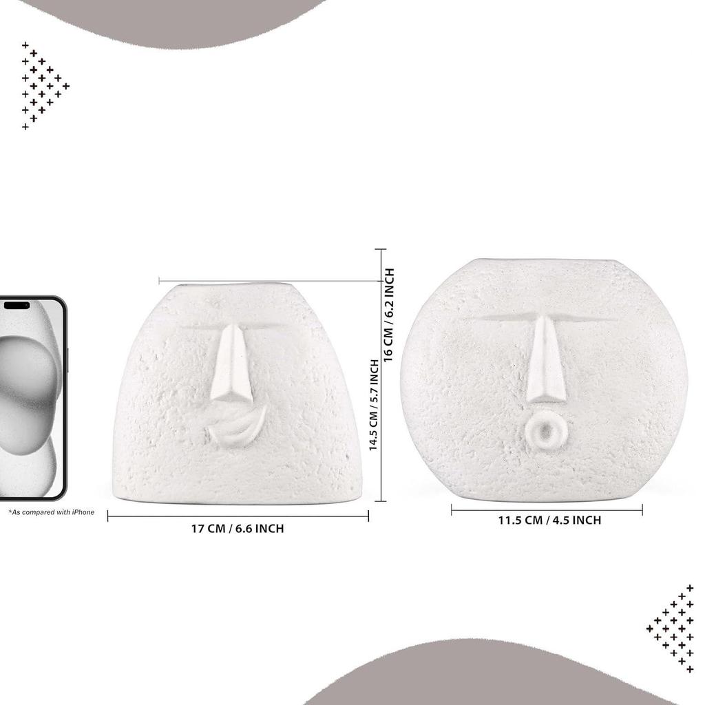 New Ceramic White 'Kiss Face Vase' | Vases for Home Decor Decorative Vase for Dried Flowers and Pampas Grass - Set of 2 | Vases for Living Room