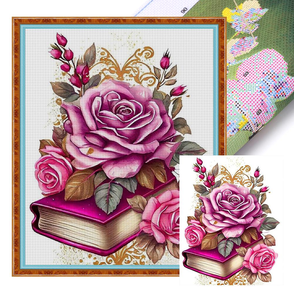 Полная вышивка Эко-хлопковая нить 11CT Печатная цветочная книга Вышивка крестом 40x50см