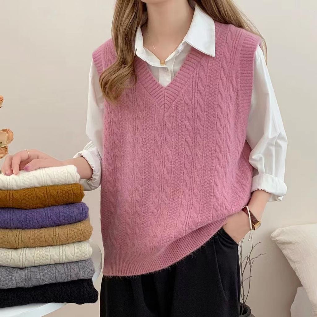 WTEMPO Свитера без рукавов в стиле преппи, трикотажные женские однотонные повседневные свитера с V-образным вырезом, трикотажные жилеты
