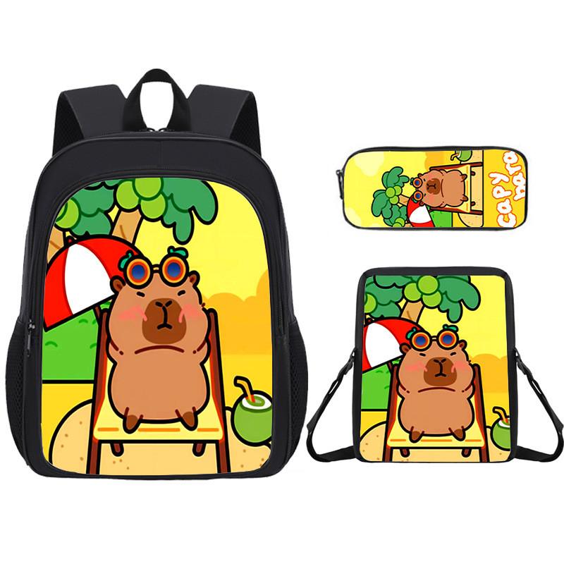 Capybara Educational Backpack Set With Large Capacity And Breathable Back Support
