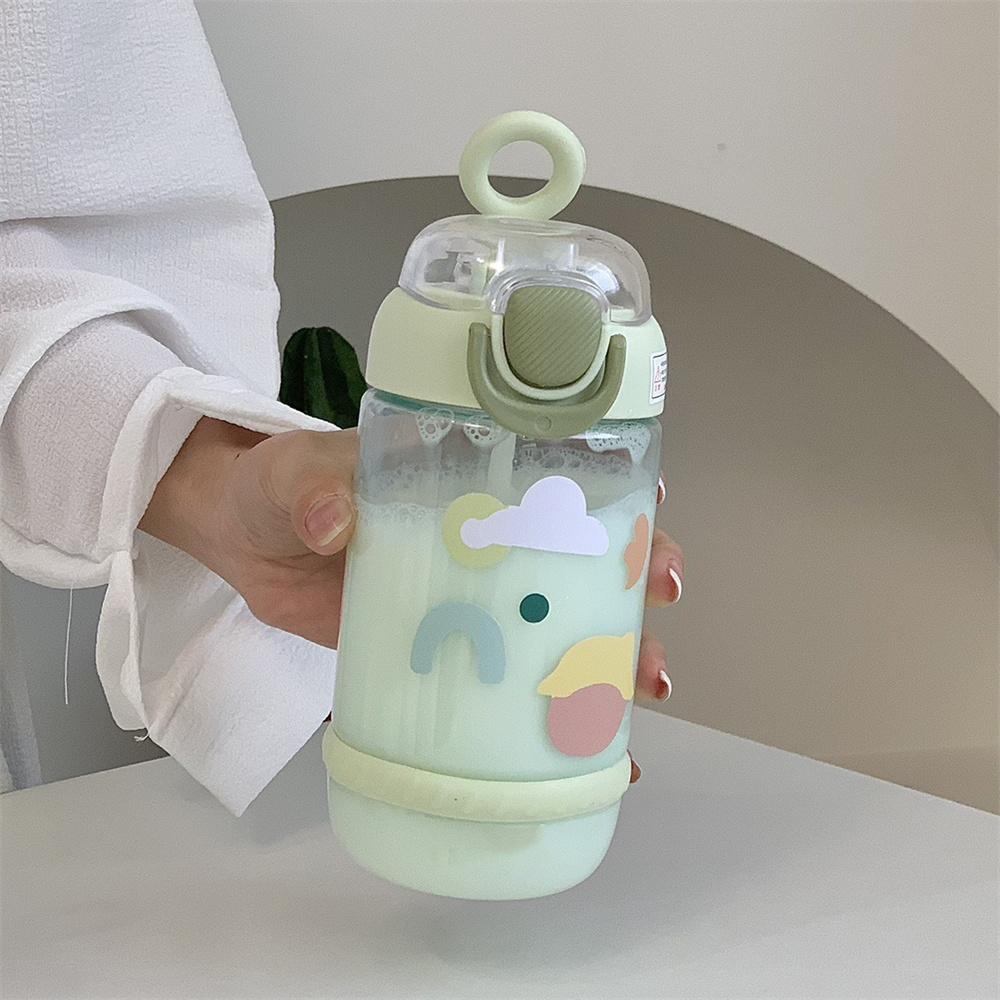 600ML Cute Water Bottle with Straw Portable Plastic Cups Juice Milk Drinking Bottle For Girl Kid Outdoor Drinking Kettle