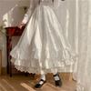 Korean Style Black White Half Skirt Female Long Skirts Japanese Solid Color Double Layer Vintage French Ruffled A-line Skirt