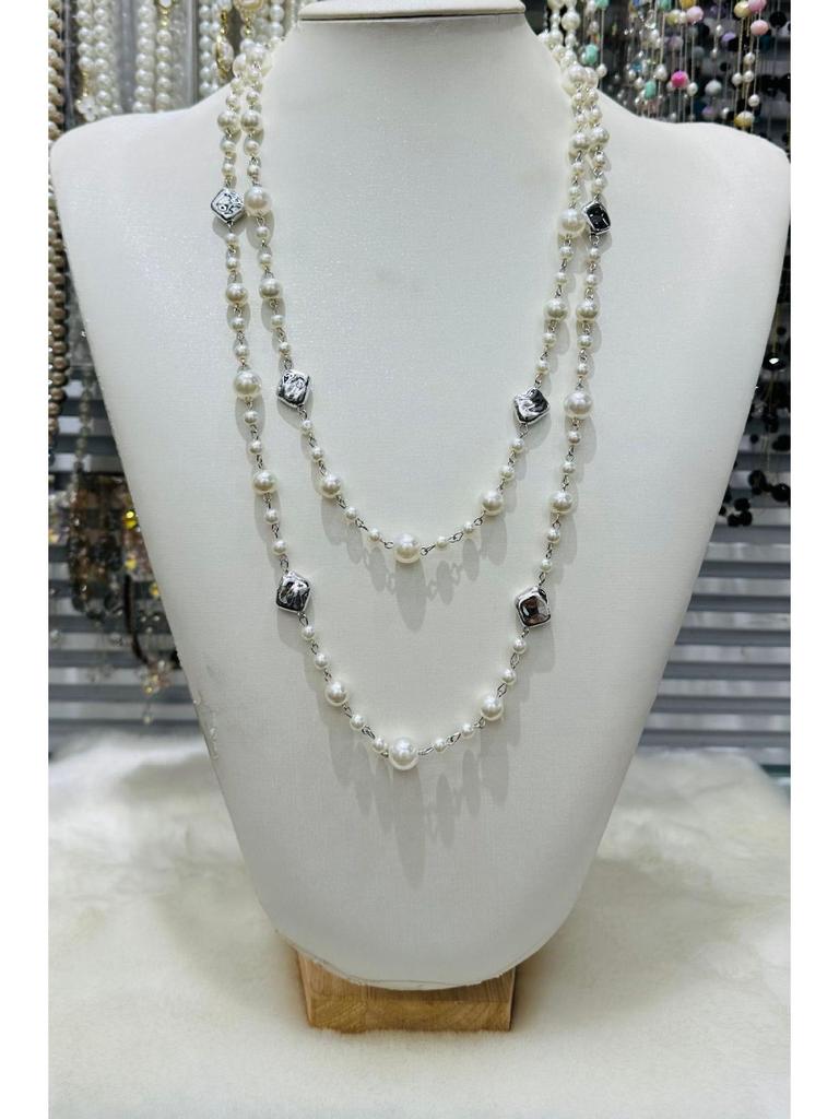 NK-275 Многослойное ожерелье из стеклянного жемчуга - Любовь, Цветок сливы, Геометрический дизайн