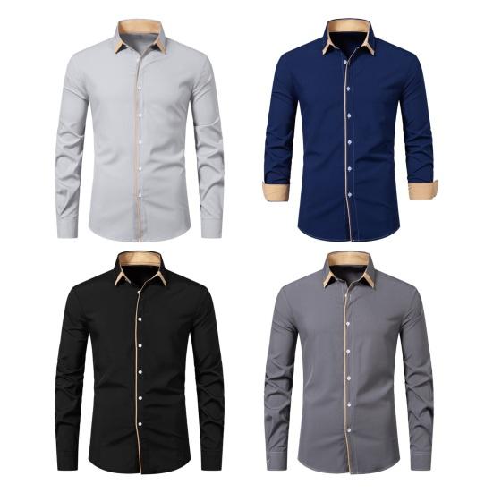 Осенне-весенняя мужская рубашка в деловом стиле, приталенная однобортная однобортная рубашка с длинными рукавами и пуговицами, мягкий дышащий мужской офисный топ средней длины