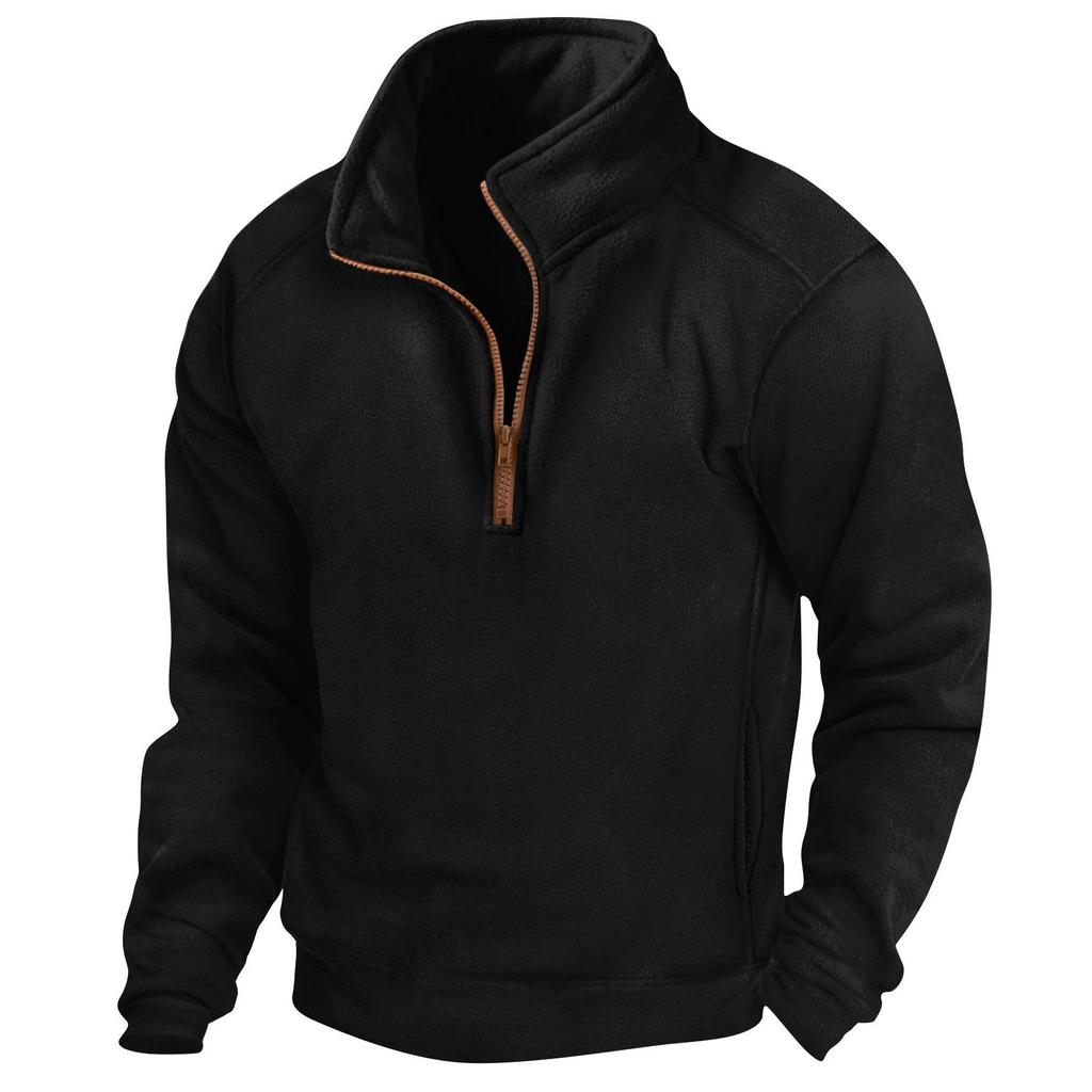 Men's Tactical Stand-Up Collar Half-Zip Long-Sleeve Polo Sweater.