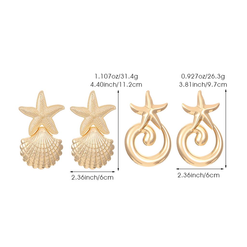 Bohemian Ocean Beach Vacation Style Exaggerated Starfish Shell Texture Earrings For Women