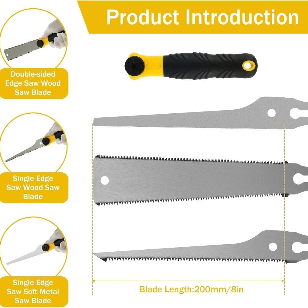 Japanese Pull Hand Saw 8 Inch High Carbon Steel Non-Slip Flush Cut Saw with 3 Replaceable Blades Cutting Trimming Tool for Woodworking