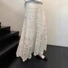 Dimanaf 2025 New Holiday Skirt Women Knitting Lace Long Solid Hollow Out Sexy Hollow Summer Style Basic Dress