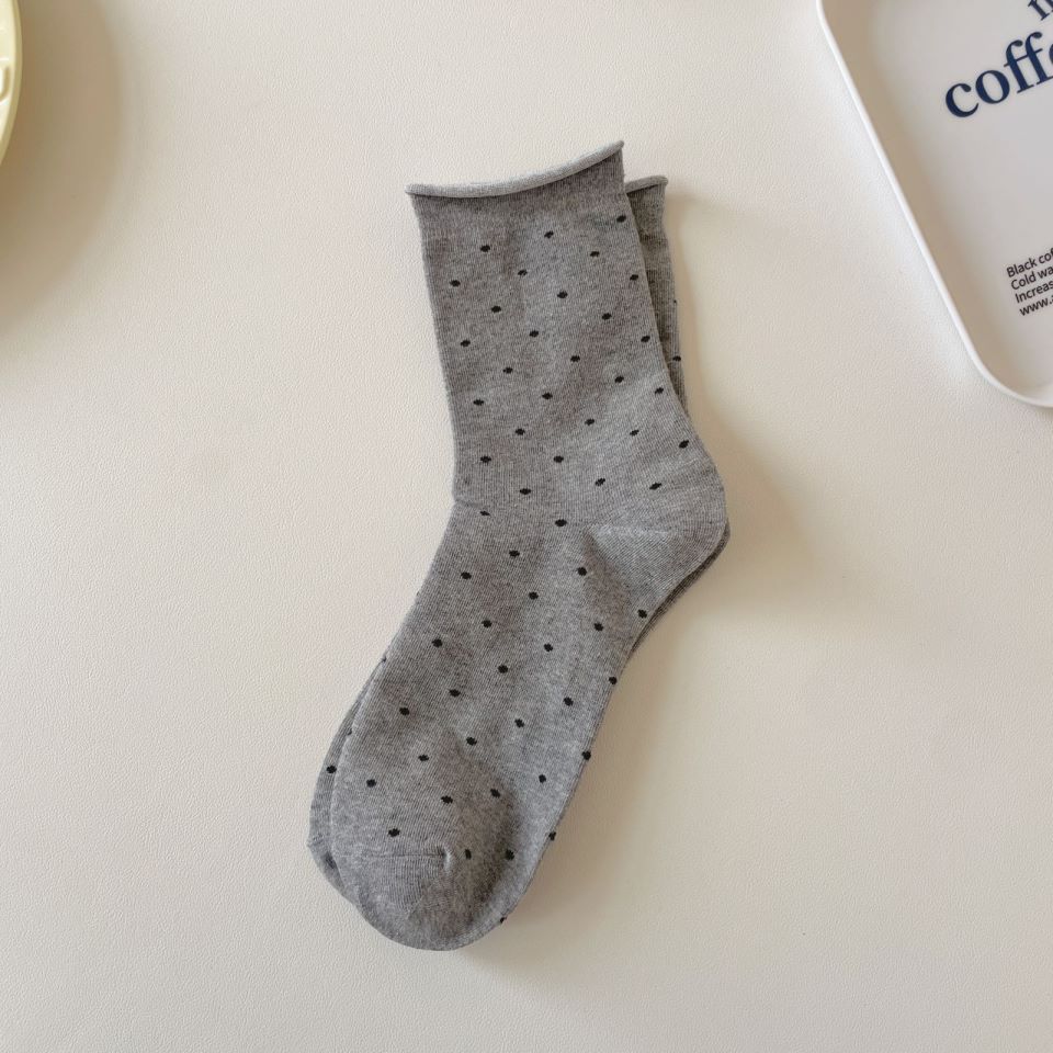 Trendy Rolled-up Polka Dot Mid-calf Socks, Summer Thin Student Girlish Pile Socks, Mid-calf Women's Socks
