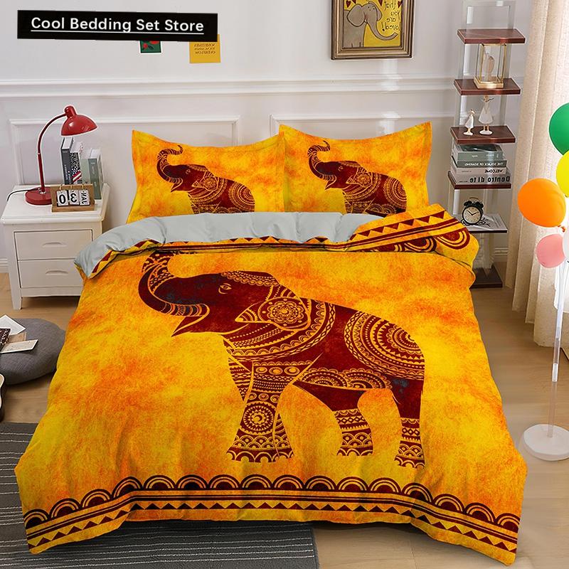 Bohemian Elephant Bedding Sets Queen King Size Colorful 2/3Pcs Duvet Cover Boho Psychedelic Indian Mandala Polyester Quilt Cover