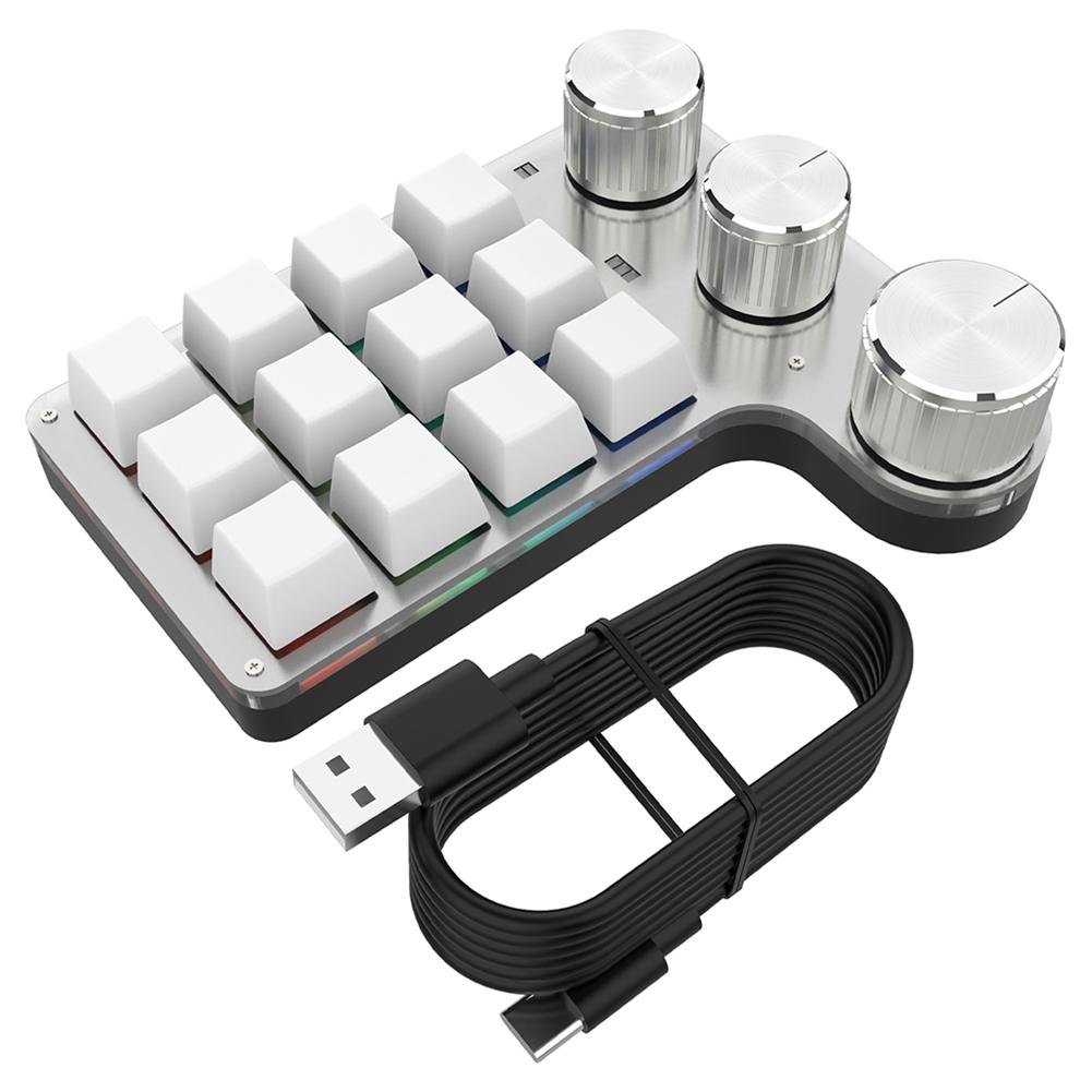 Программируемая кастомная клавиатура RGB 12 клавиш 4 ручки Макро-клавиатура Hot-swap USB Проводная/Bluetooth-совместимая Механическая клавиатура