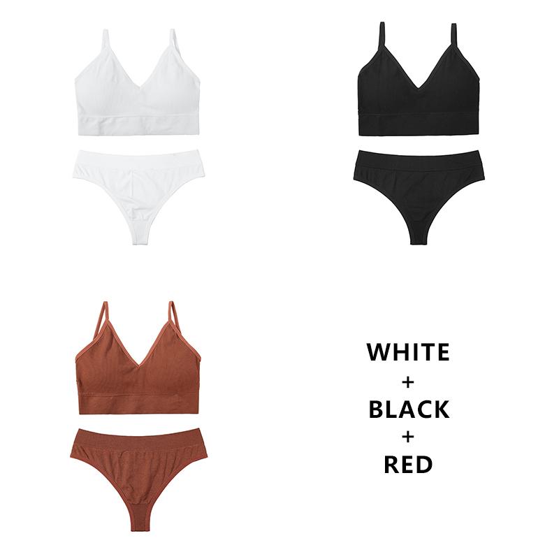 CINOON 3Pcs/Lot Women Bra Set Sexy Seamless Thong Low Waist Panties Wire Free Bra Bralette Lingerie Brassiere Female Underwear Set