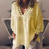 Women Half Sleeve Cotton Linen Hollow Out  Lace Patchwork T-Shirt Blouse Tops